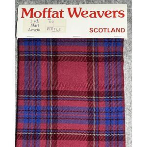 Moffat Weavers Fabric 1 yd Skirt Wool  Tartan‎ Red Plaid Kirtle UK Scotland VTG